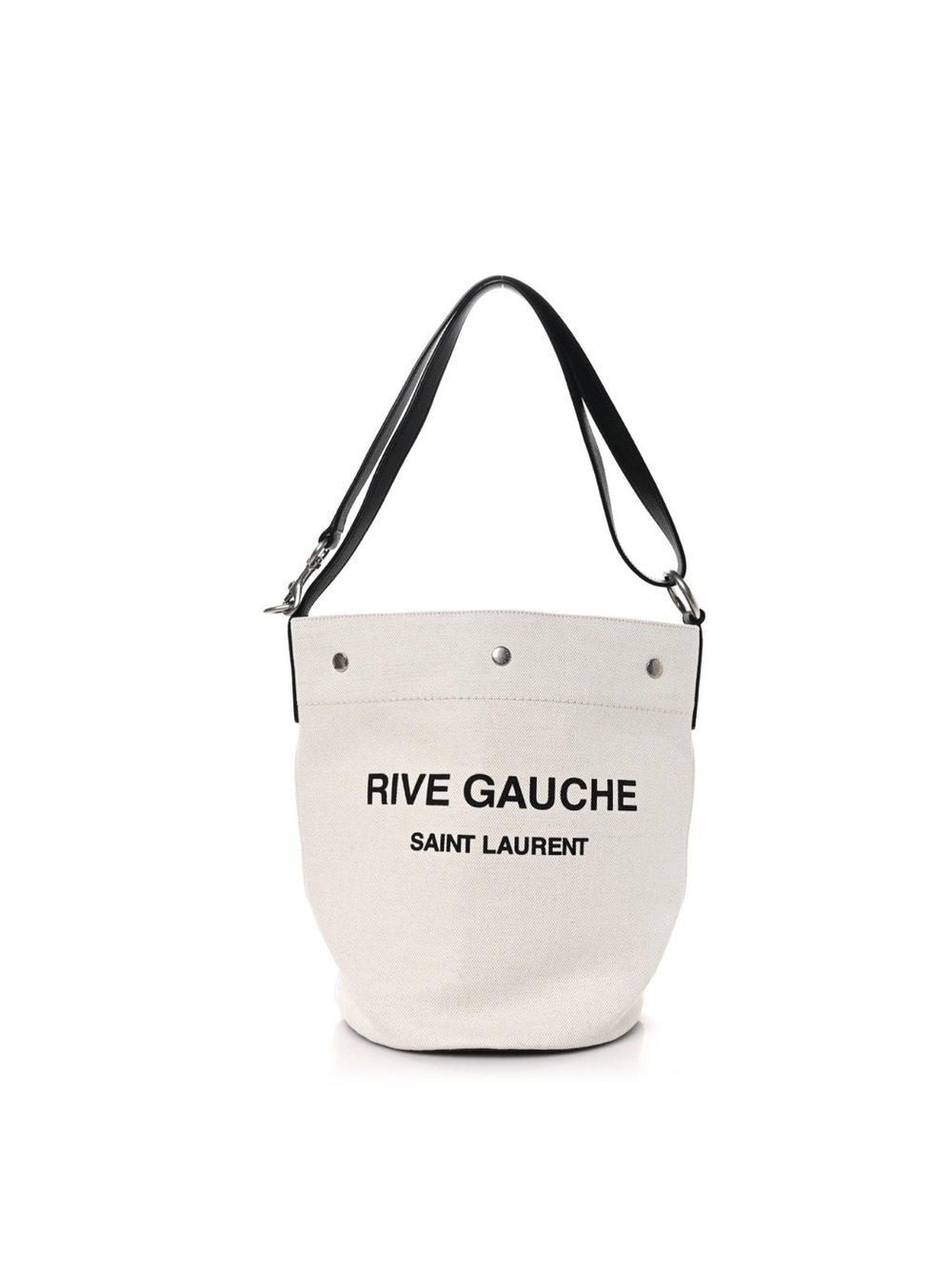 SAINT LAURENT RIVE GAUCHE CANVAS BUCKET BAG W/ LEATHER ZIP POUCH - IVORY/BLACK - Picture 1 of 10